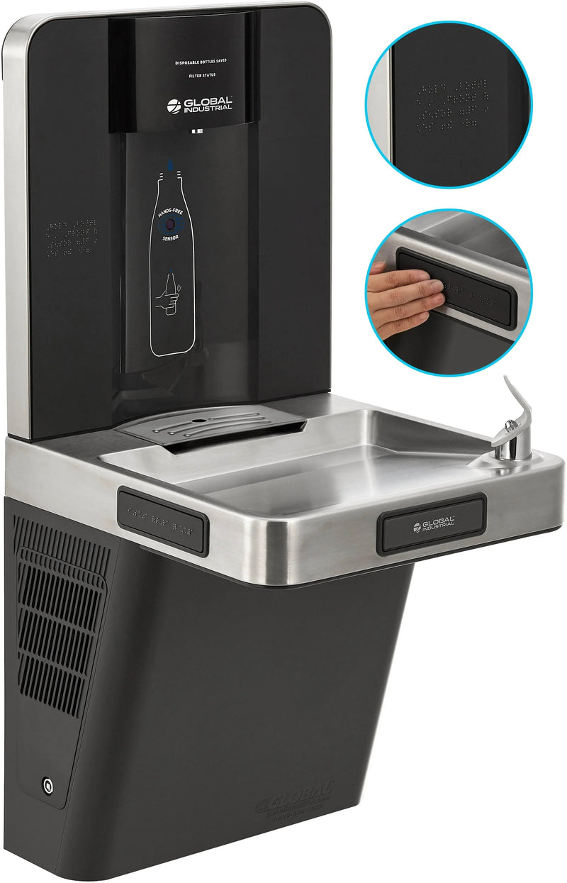 Global Industrial™ Refrigerated Drinking Fountain with Touchless Bottle Filler – 8 GPH, ADA Compliant – 761218