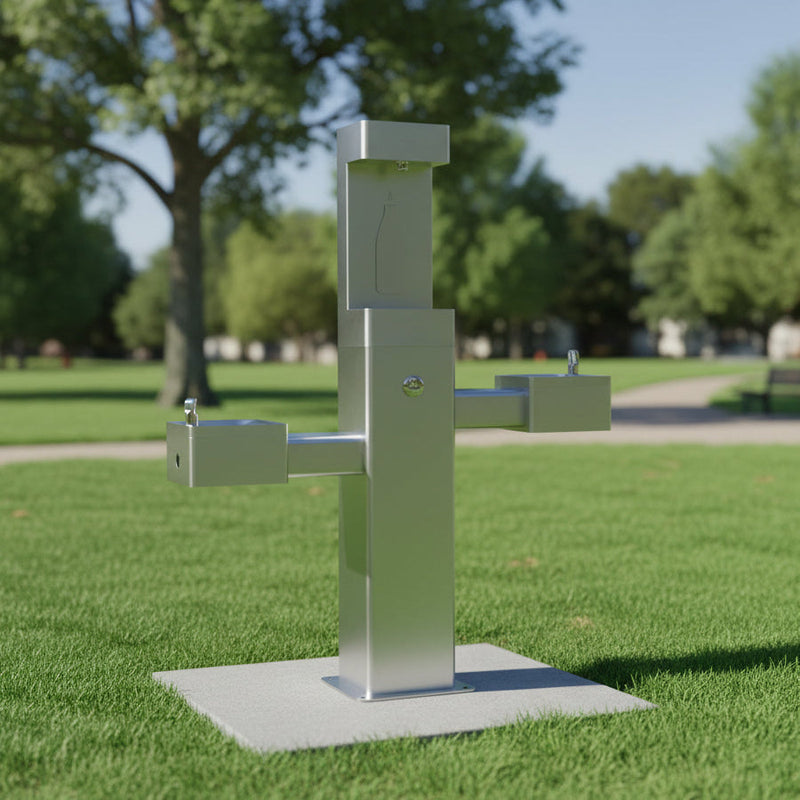 Global Industrial™ Outdoor Bottle Filling Station with Bi-Level Drinking Fountain, Unfiltered – Vandal-Resistant – 761220BK