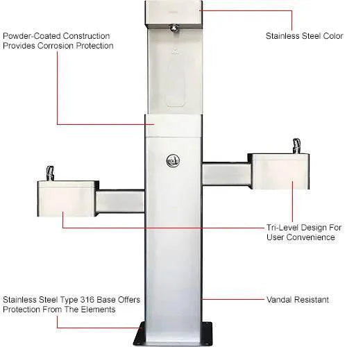 Global Industrial™ Outdoor Bottle Filling Station with Bi-Level Drinking Fountain, Unfiltered – Vandal-Resistant – 761220BK