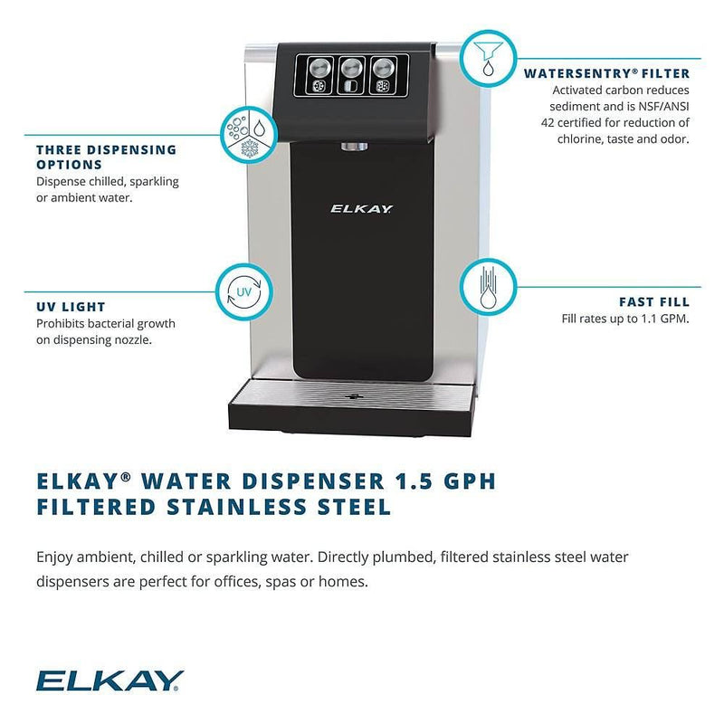 Elkay DSBS130UVPC Water Dispenser – Filtered, Refrigerated, Sparkling, Countertop